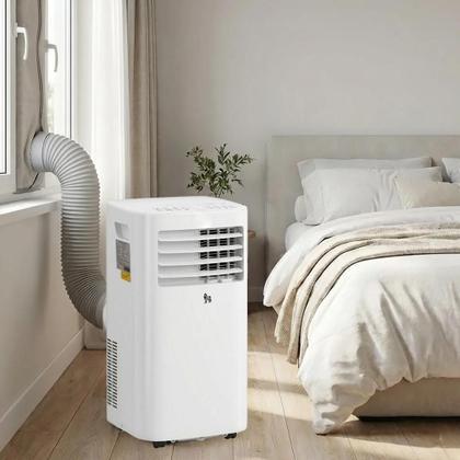 Ar condicionado portátil silencioso em quarto moderno e confortável